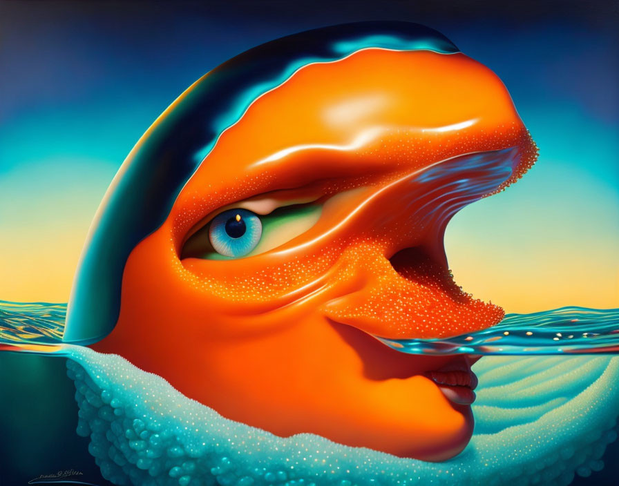 Surreal painting: Eye integrated with colorful landscapes and water