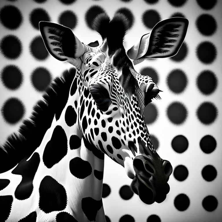 Zebra with mesmerizing black-and-white dot patterned background