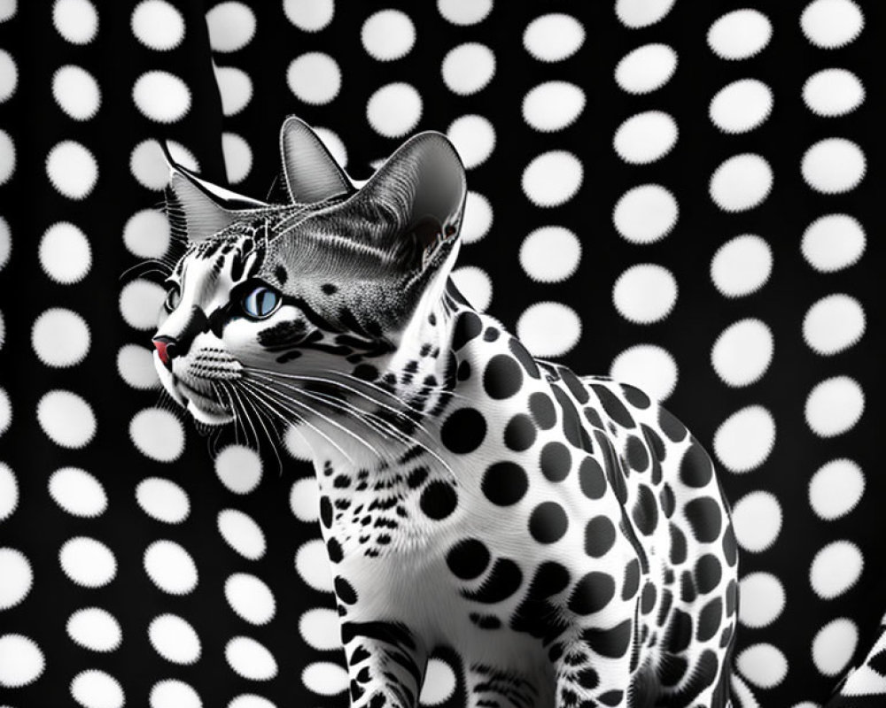 Monochrome digital art cat with dotted patterns for optical illusion