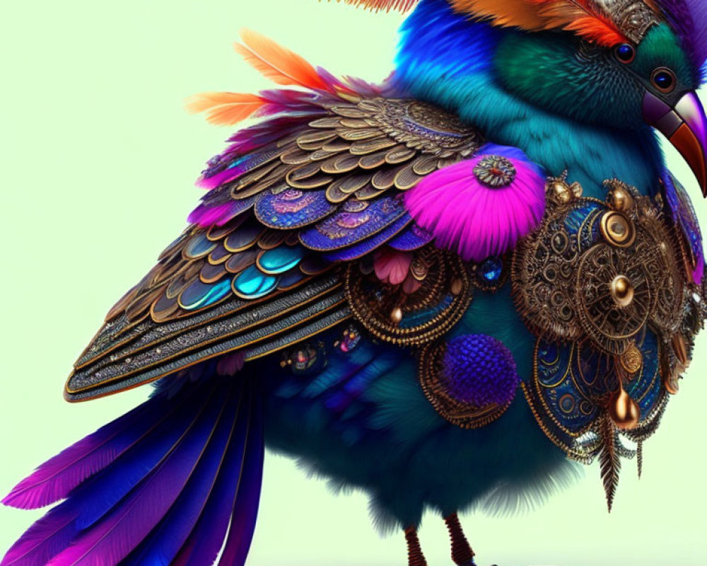 Colorful Bird with Intricate Feathers and Jewelry-like Embellishments