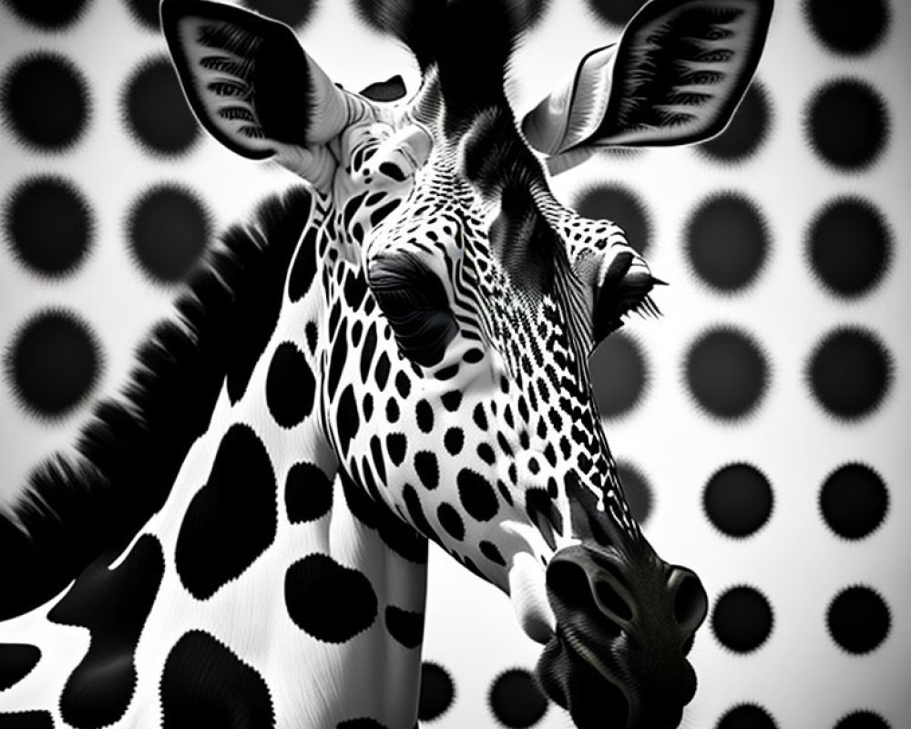 Zebra with mesmerizing black-and-white dot patterned background