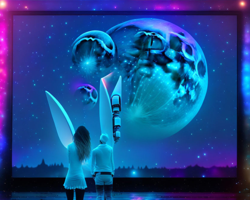 Futuristic screen displaying fantasy space imagery