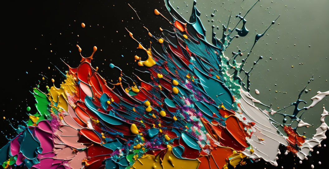 Colorful Paint Splatters Explode on Dark Background