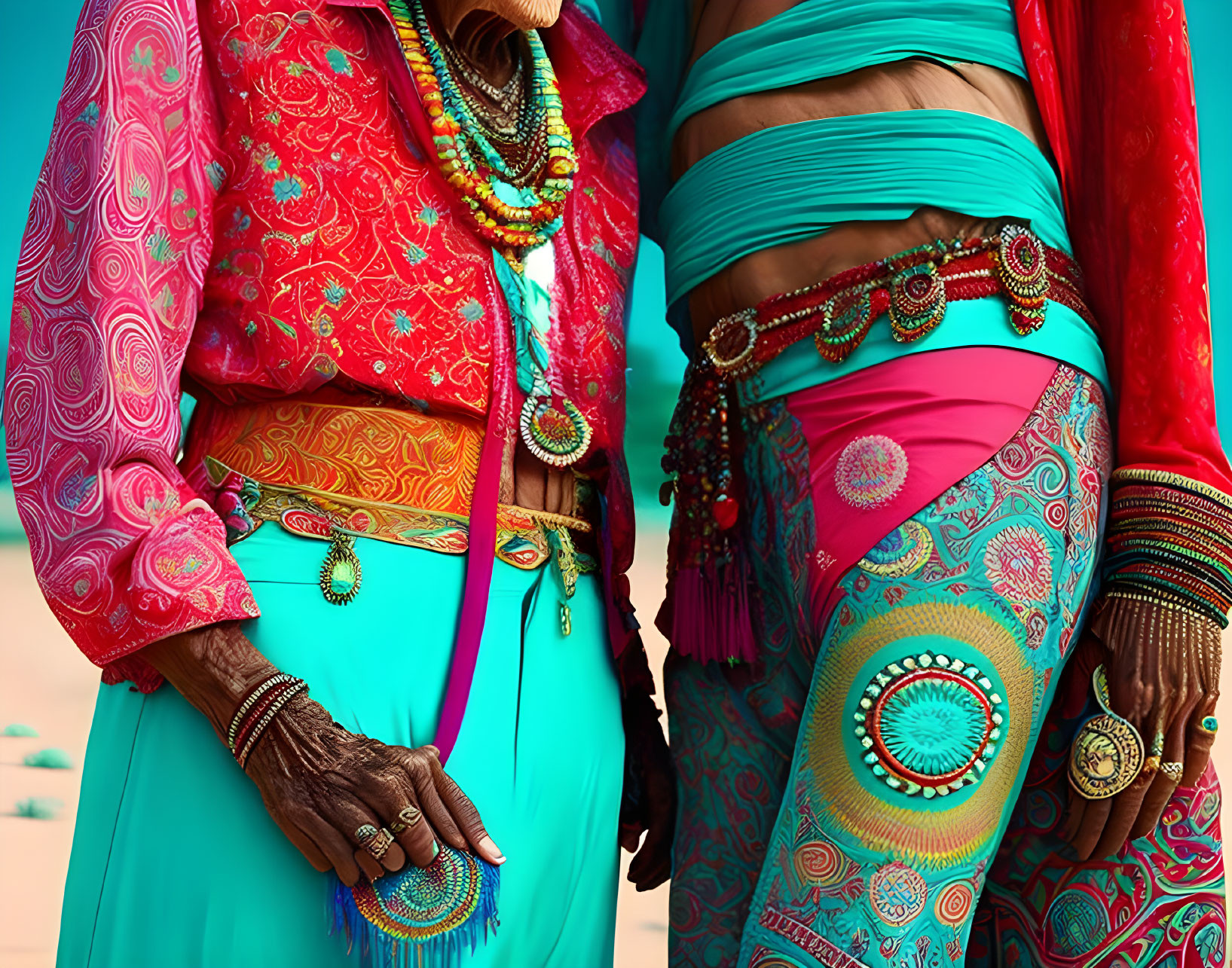 Two Women in Vibrant Traditional Indian Attire and Jewelry