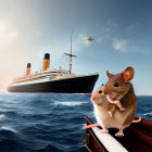 Two Mice on Boat with Titanic-Like Ship Background