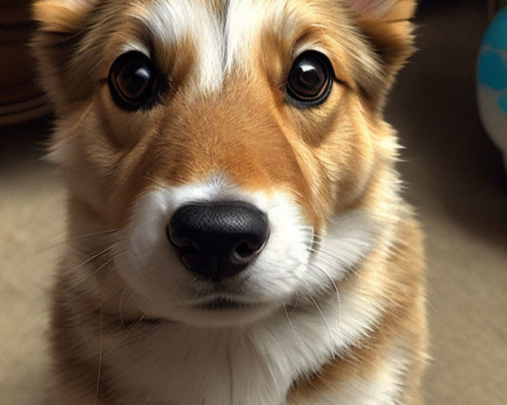 Fluffy Corgi with Large Ears in Cozy Indoor Setting