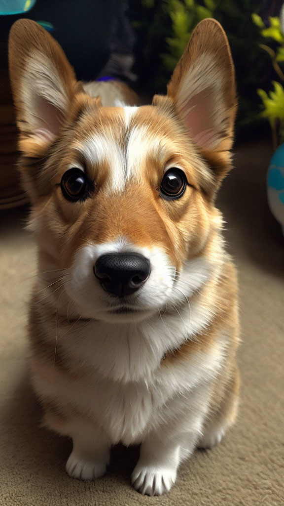 Fluffy Corgi with Large Ears in Cozy Indoor Setting