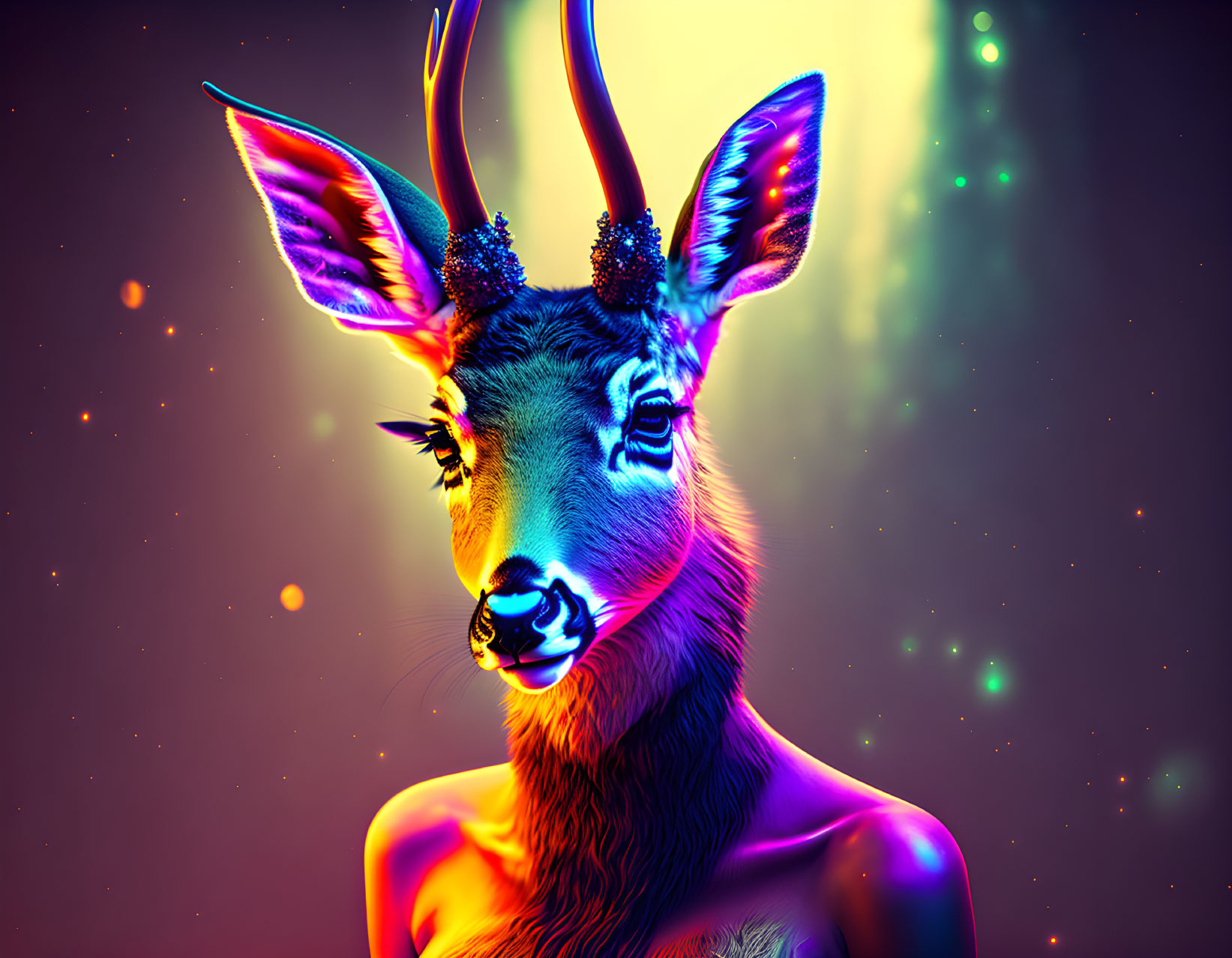 Colorful Deer Illustration on Neon Gradient Background