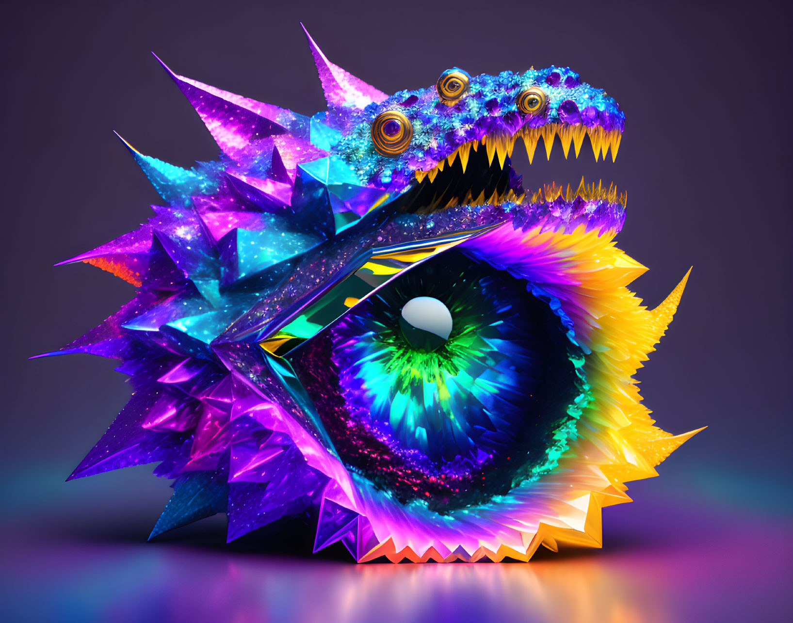 Colorful digital artwork: Stylized fantasy creature with multiple eyes