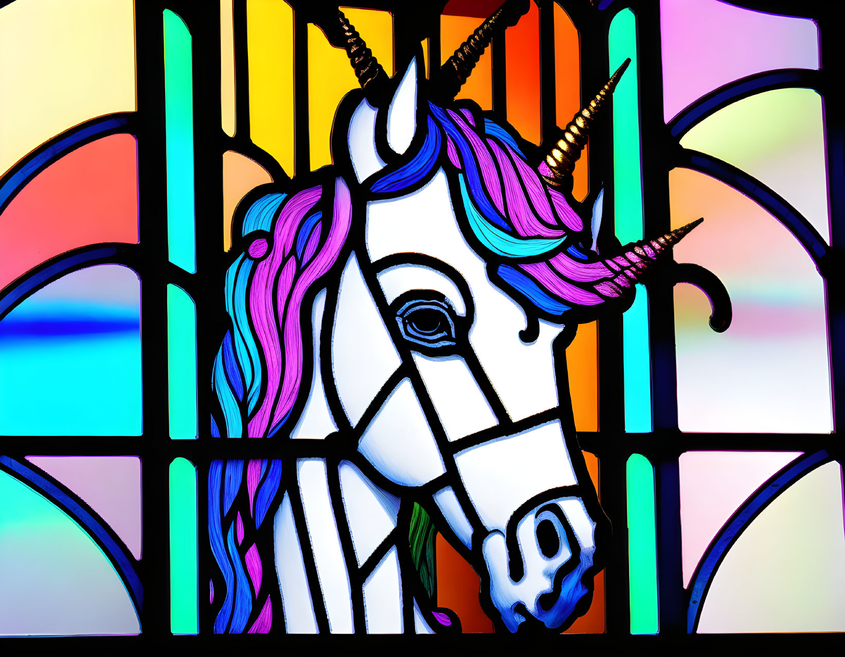 Colorful Unicorn Stained Glass Window Design