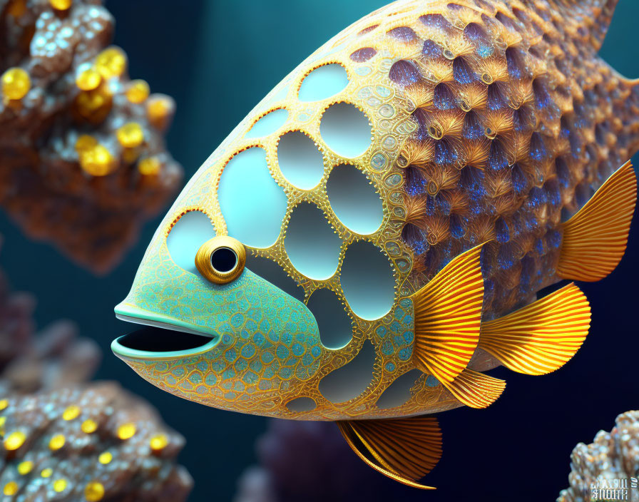 Colorful CG Image: Whimsical Fish with Large Eyes and Delicate Fins