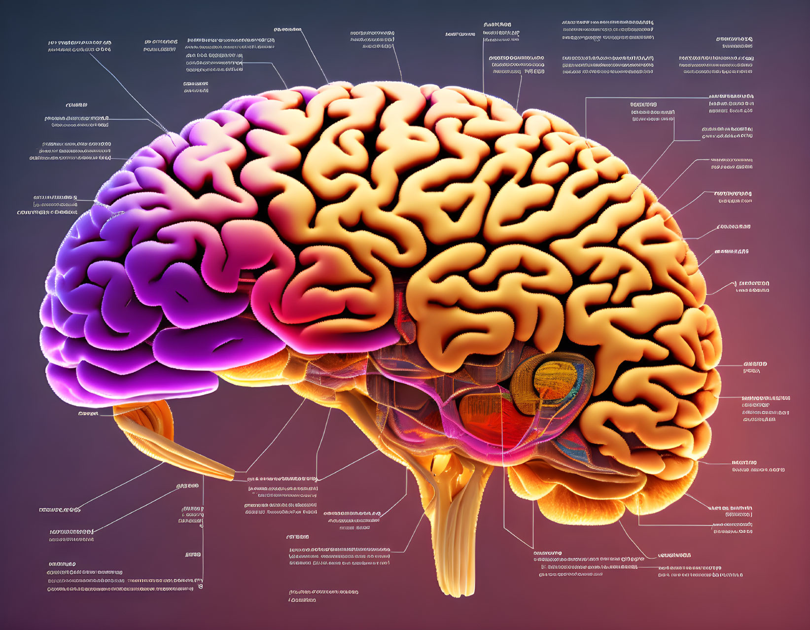 Detailed Human Brain Diagram: Lobes, Regions, Functions, Color-Coded Key