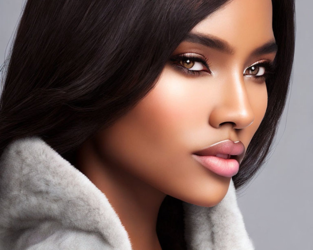 Close-Up Portrait of Woman with Flawless Makeup and Dark Hair