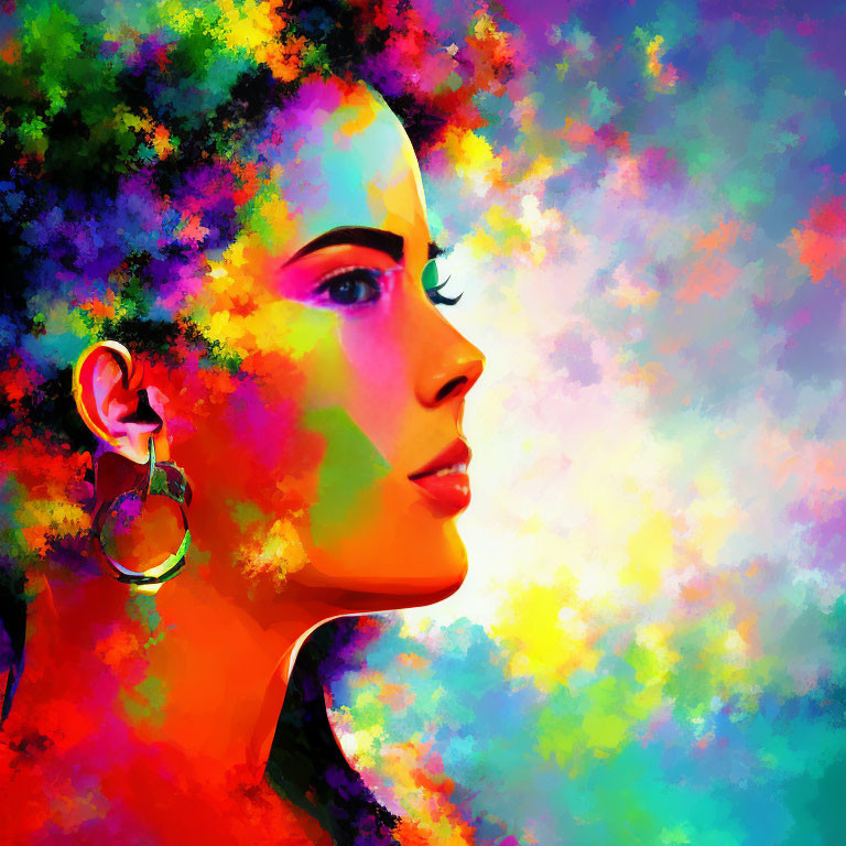 Colorful Abstract Portrait with Vivid Paint Splashes