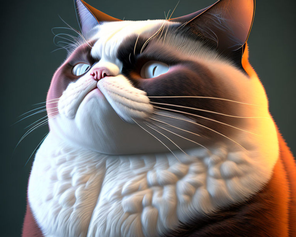 Stylized 3D illustration of overweight cat with grumpy expression