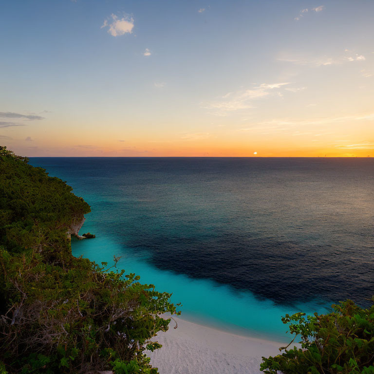 Vibrant Tropical Sunset Over Serene Sea & Sandy Beach