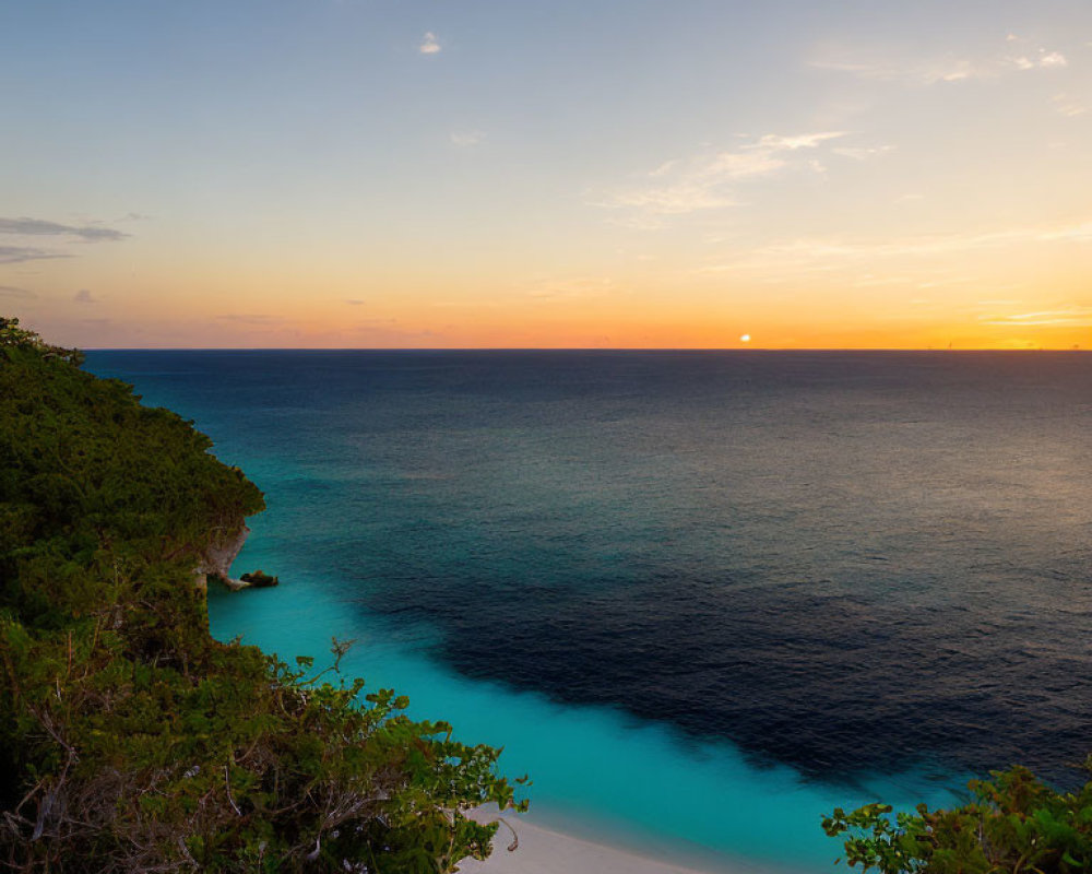 Vibrant Tropical Sunset Over Serene Sea & Sandy Beach