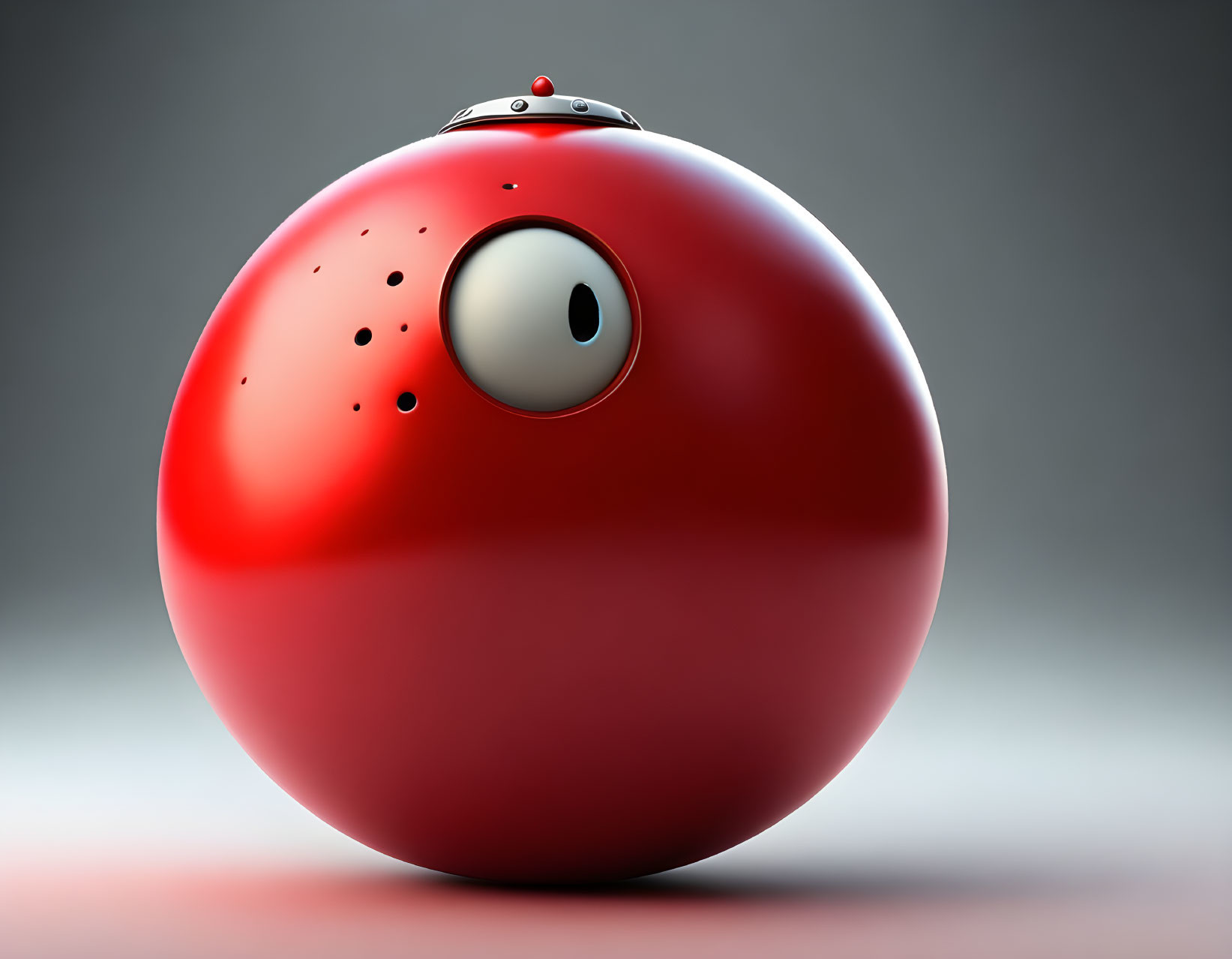 Red spherical robot with large eye on gradient background