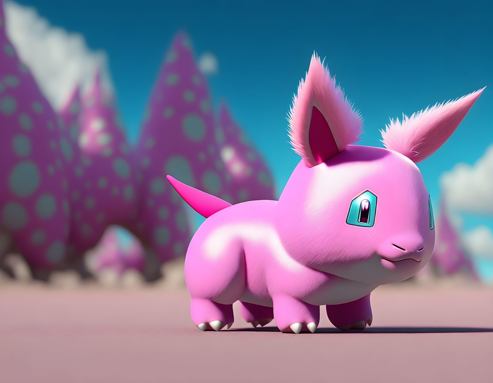 Pink Rabbit-Like Creature with Horn in Fantasy Landscape