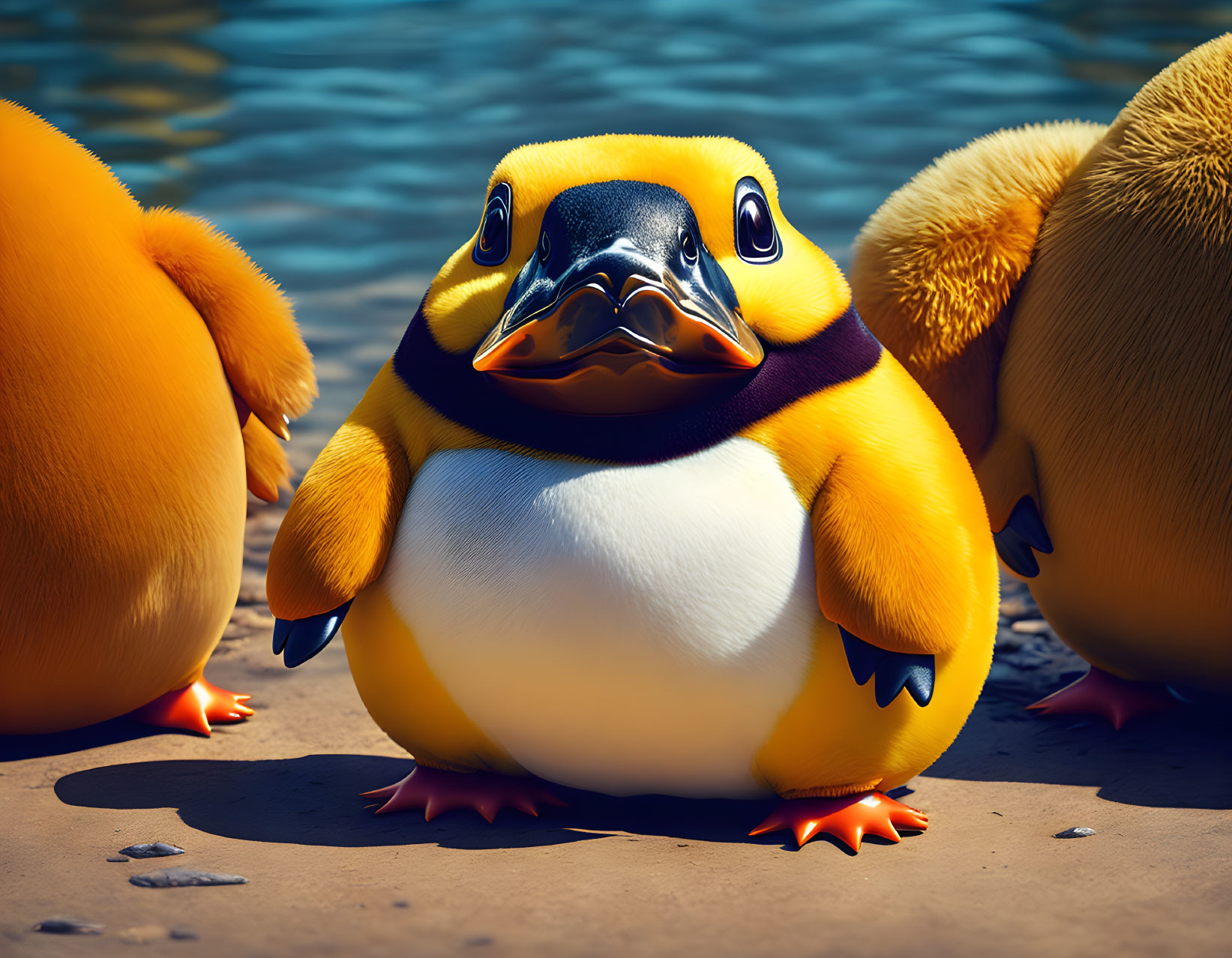 Colorful Digital Illustration of Cute Plump Penguin by Water's Edge