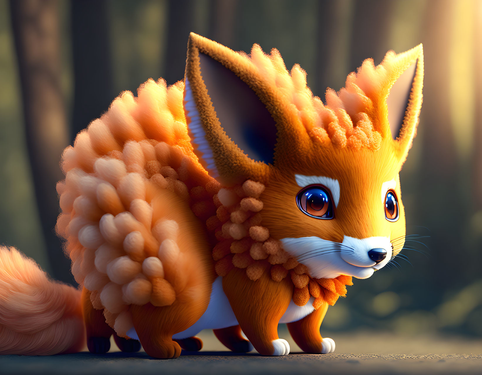 Vibrant digital artwork of a fluffy fox with large ears