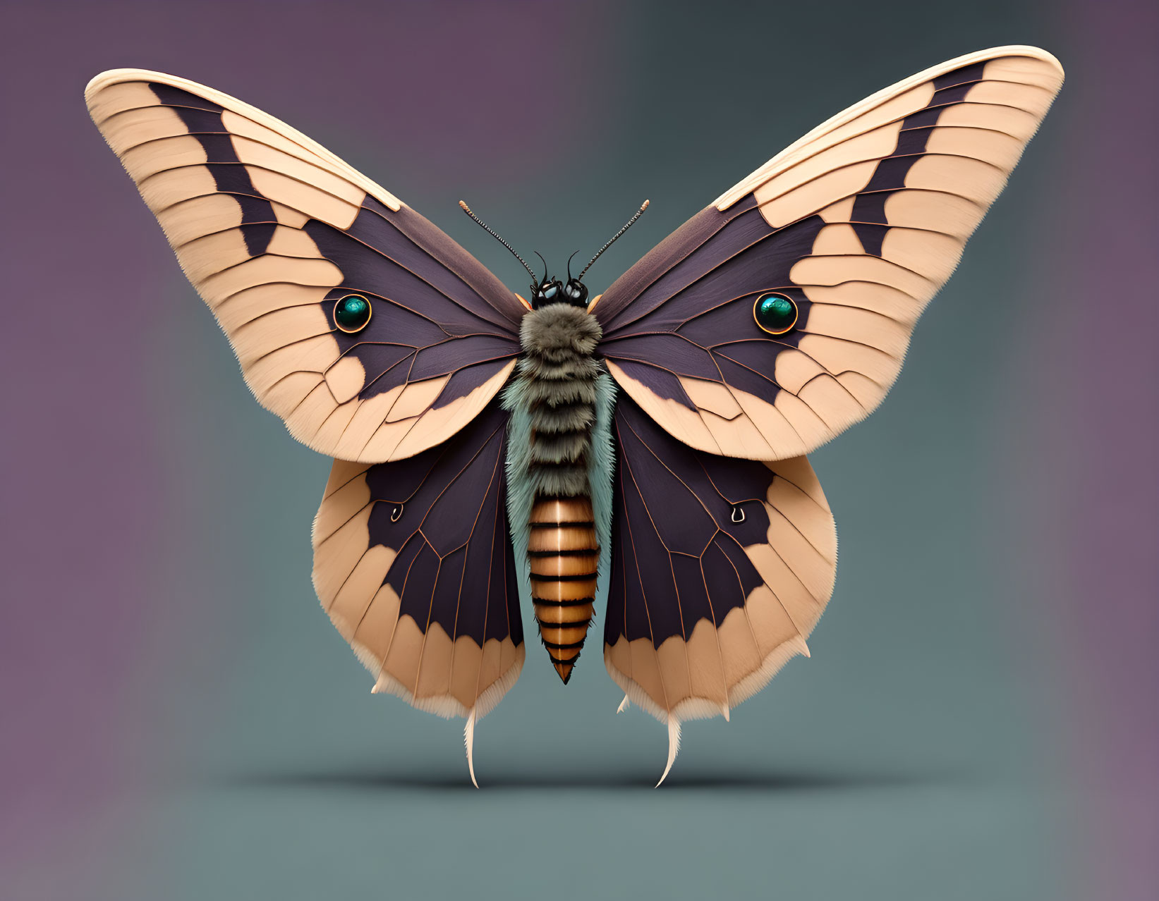 Colorful Moth with Patterned Wings on Gradient Background