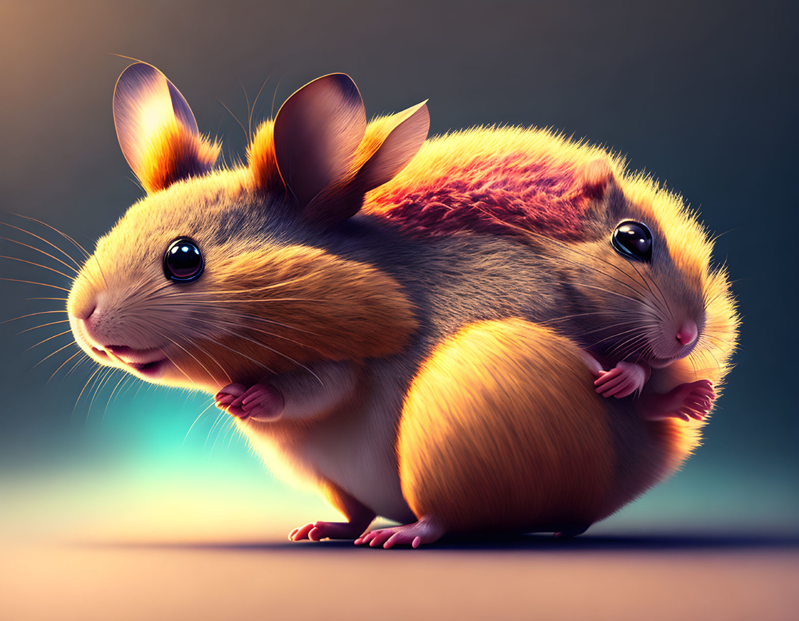 Chubby stylized rodents with expressive eyes in whimsical digital art