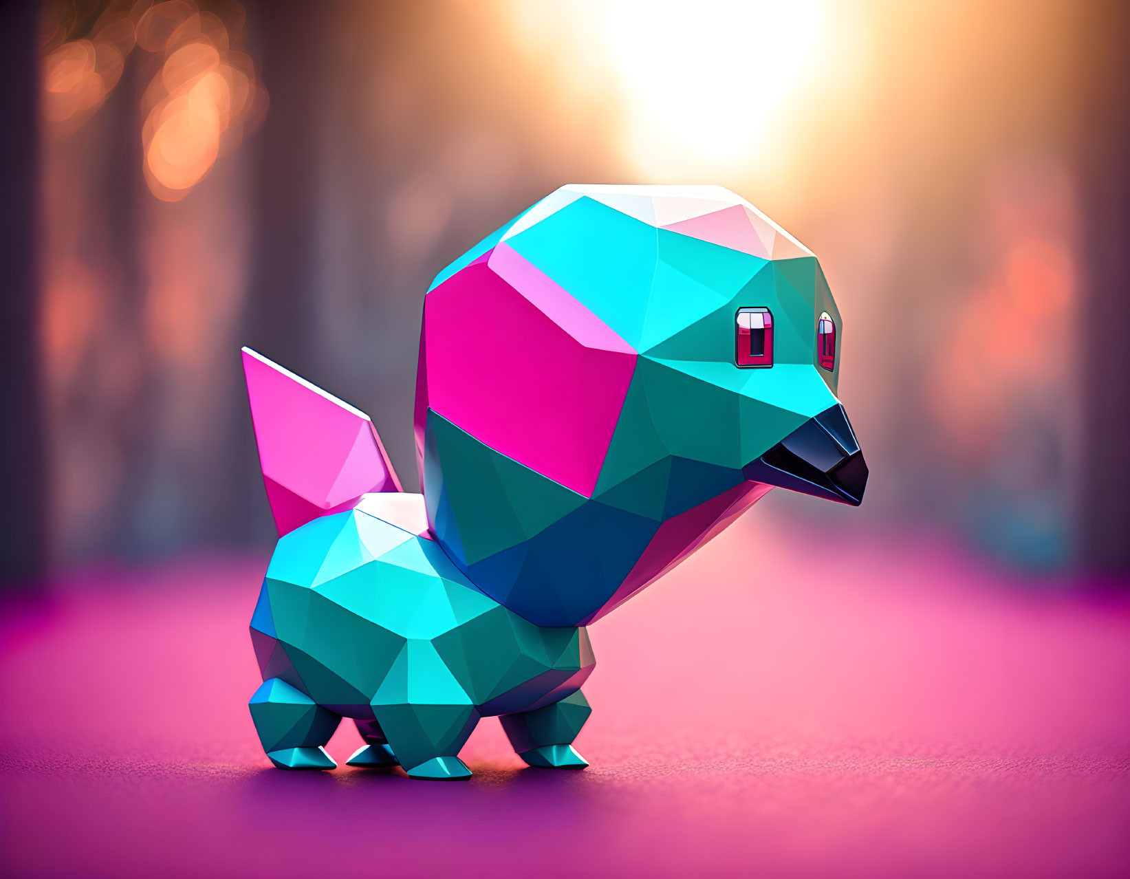 Colorful Low-Polygon Dog Art in Sunset Setting