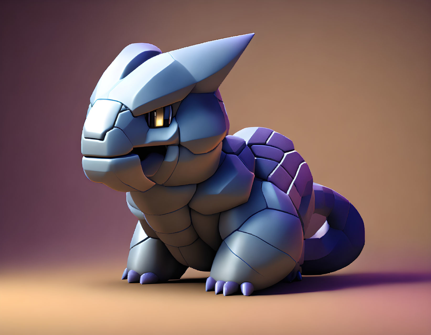 Blue and Purple Armored Dinosaur Creature in 3D Rendering