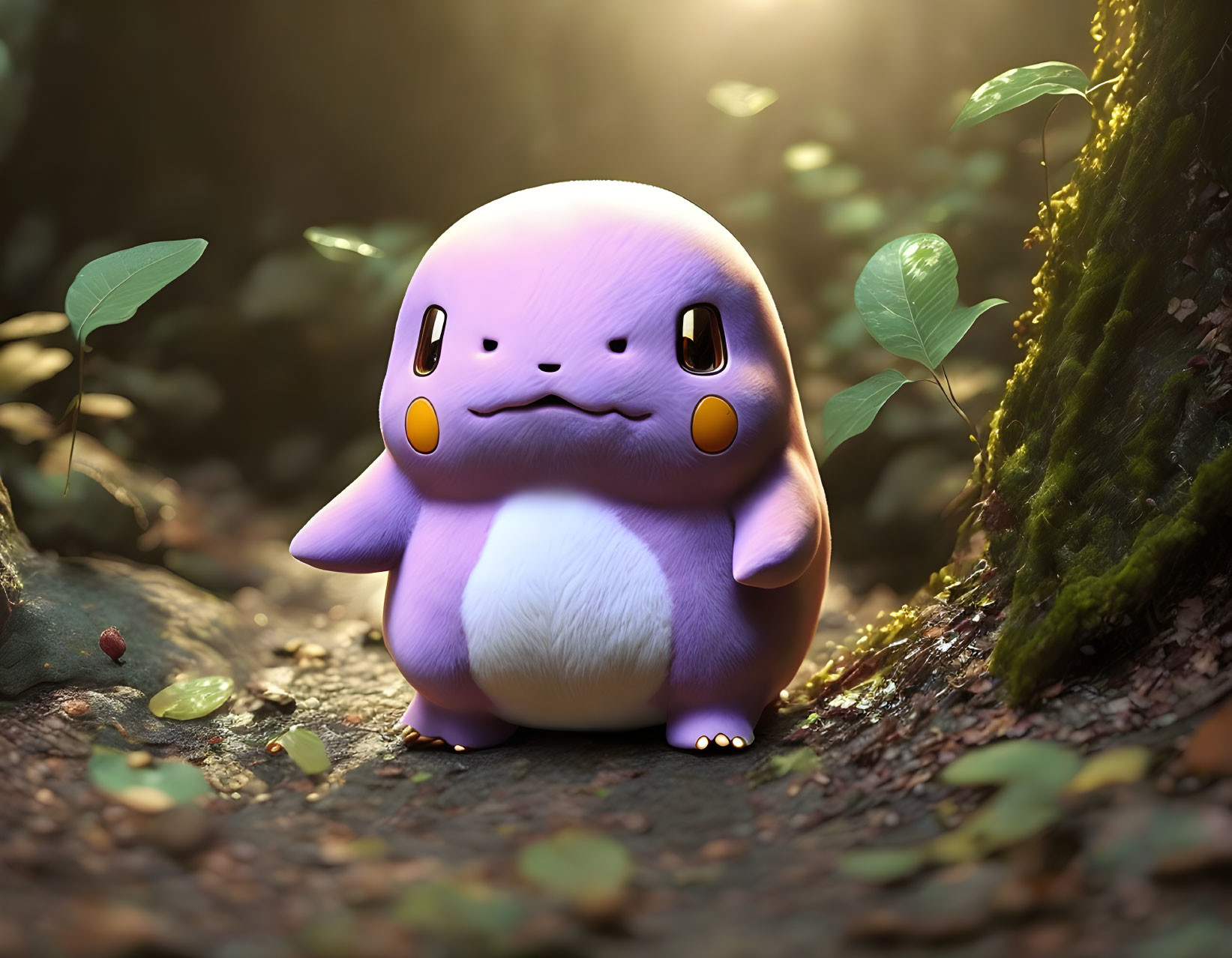 Purple and White Creature in Mystical Forest Setting 3D Illustration