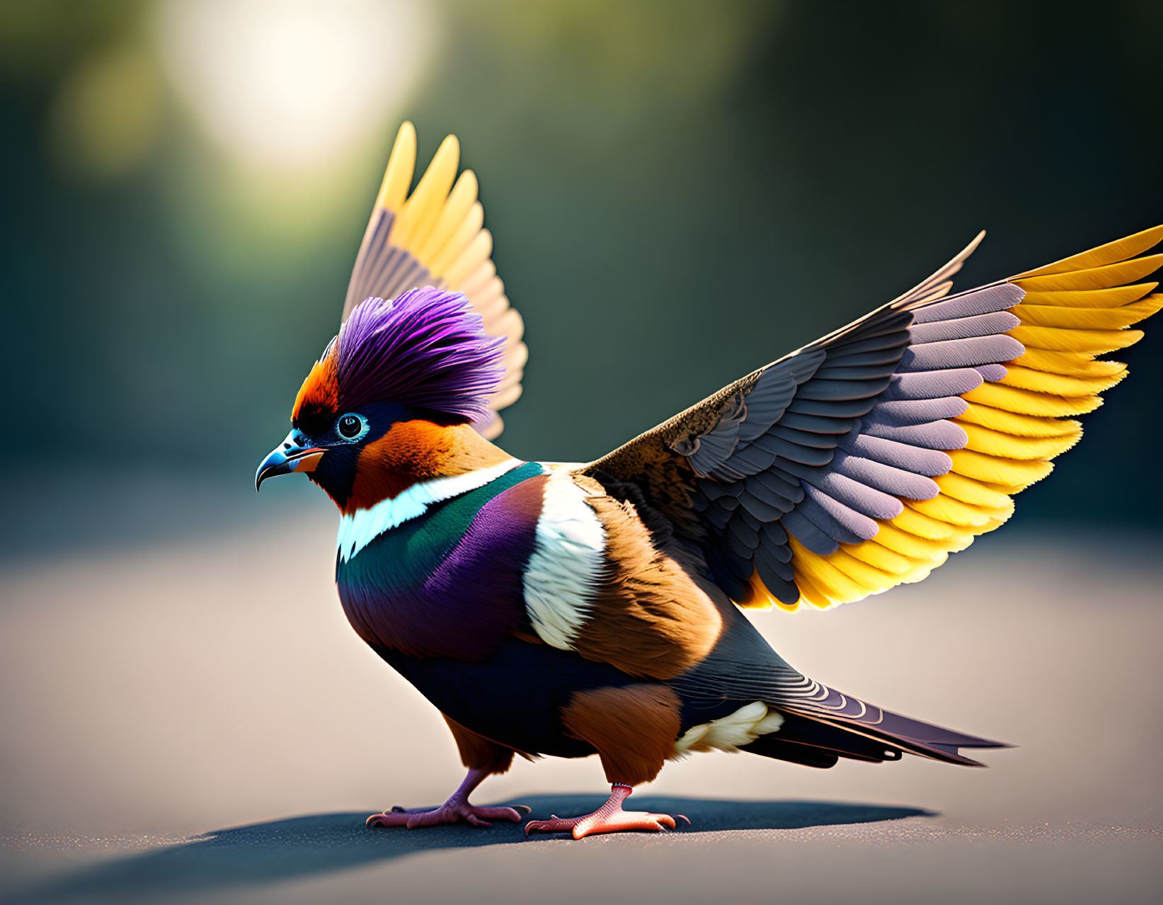 Colorful Bird with Outstretched Wings on Blurred Background