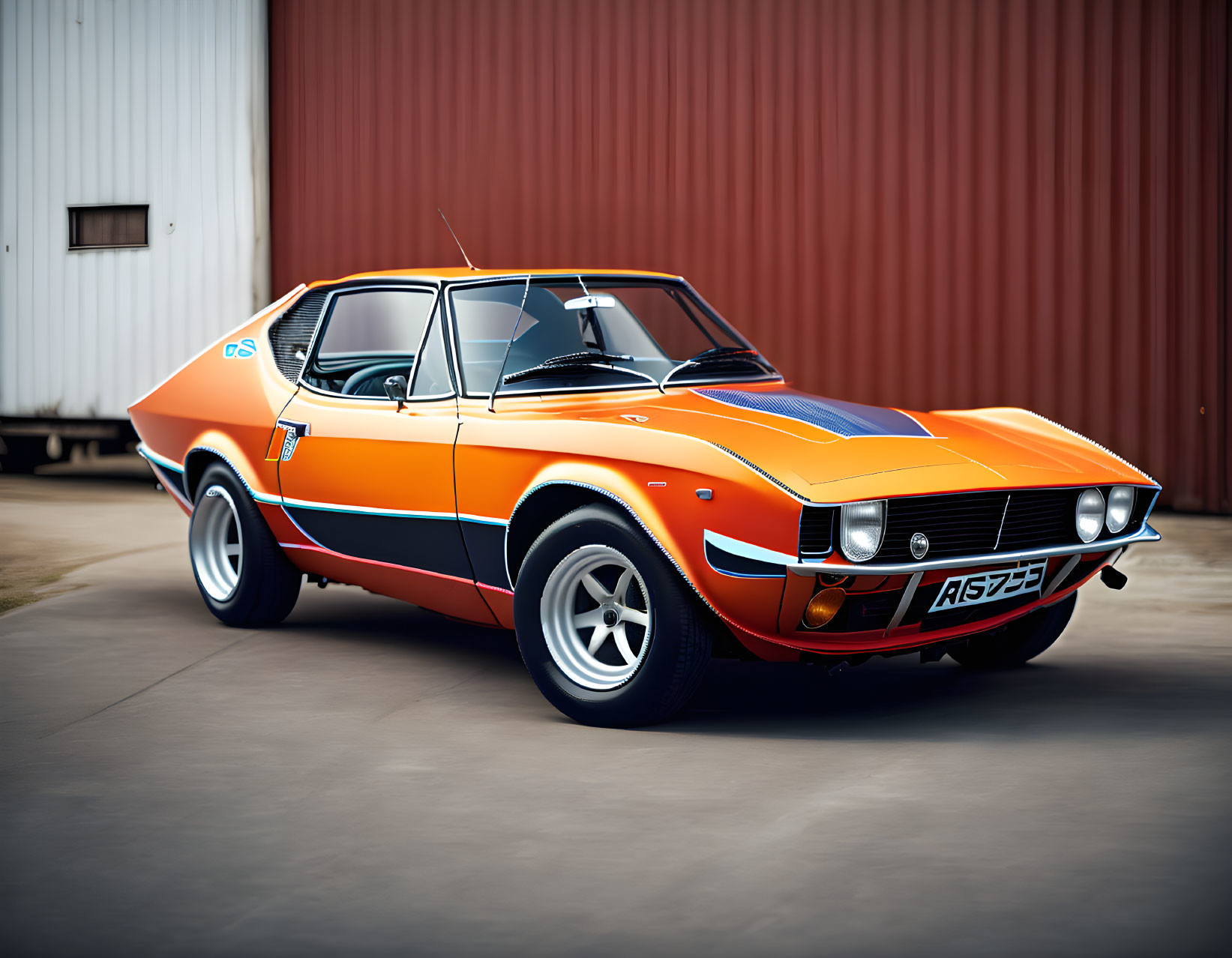 Vintage Orange Sports Car with Racing Stripes and Retro Design