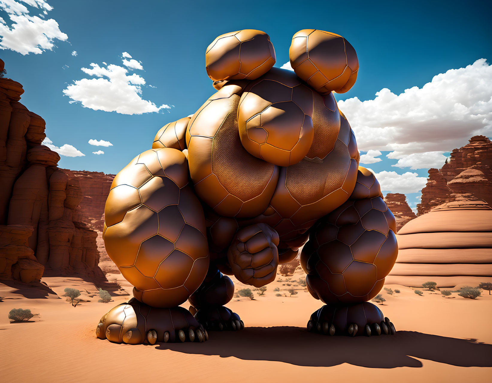 Hexagon-Patterned Armor Turtle Creature in Desert Landscape