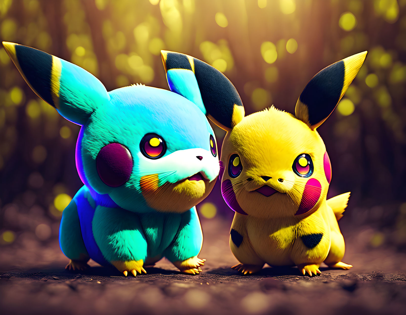 Blue Eevee evolution and Pikachu in vibrant image