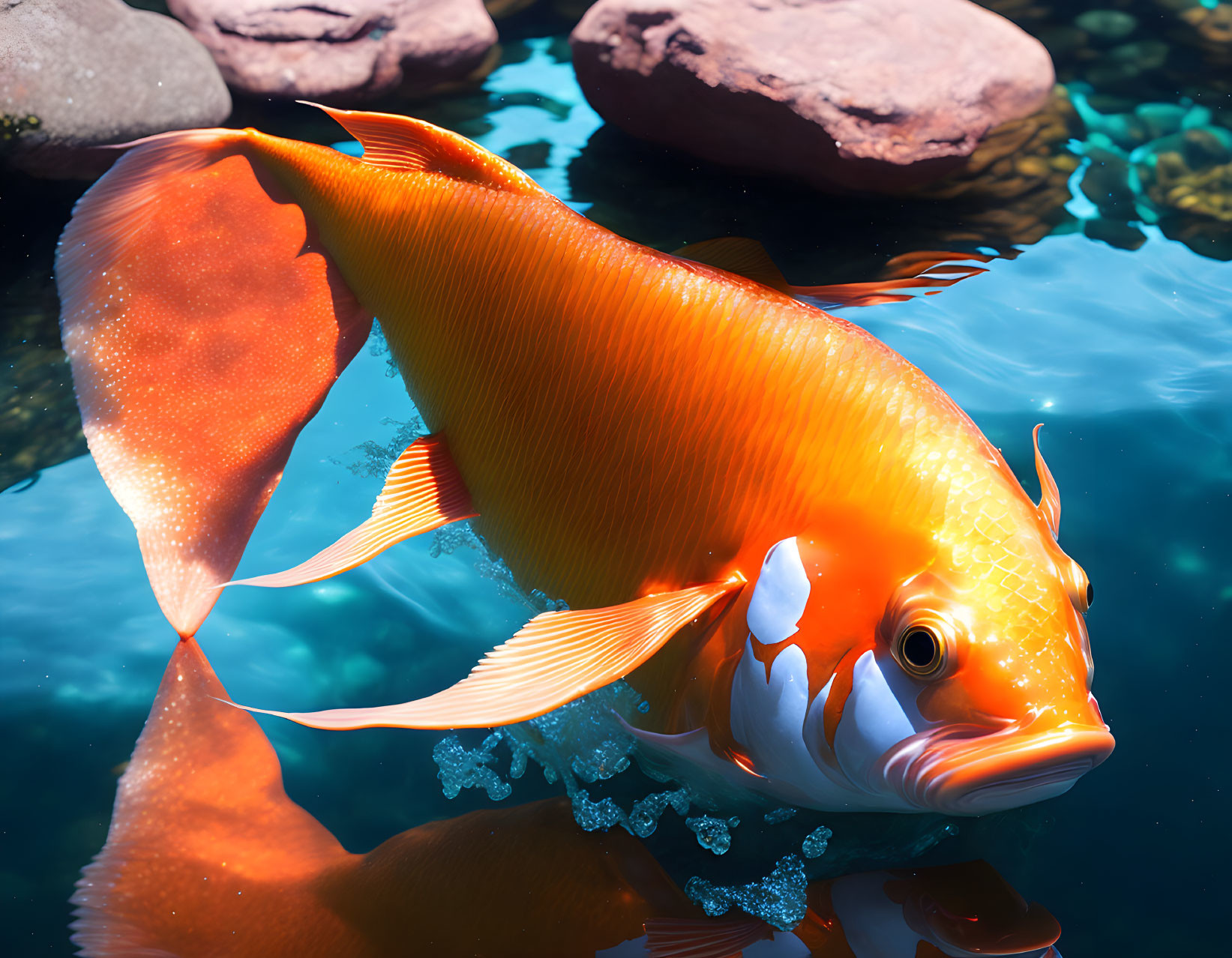 Bright Orange Koi Fish Swimming in Clear Water