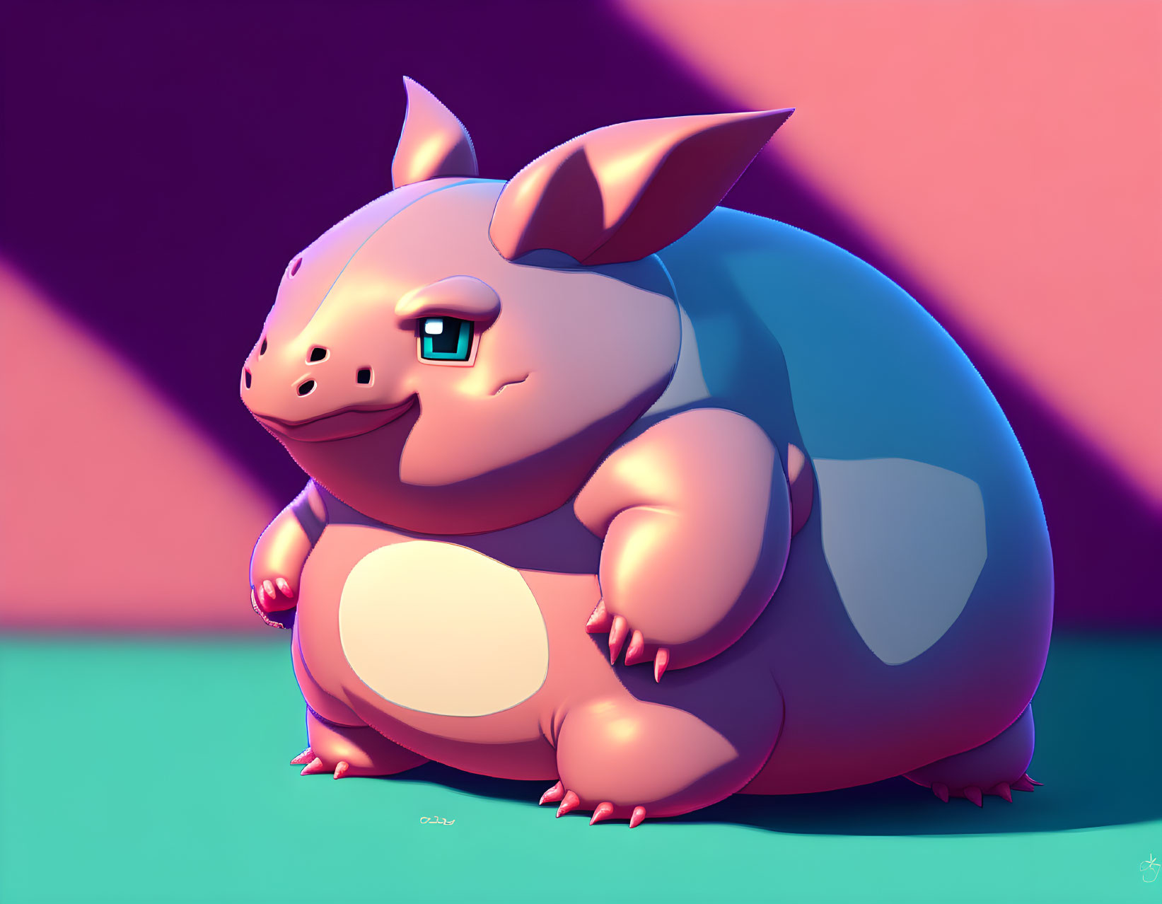 Vibrant Nidoran Pokémon digital art with glossy textures