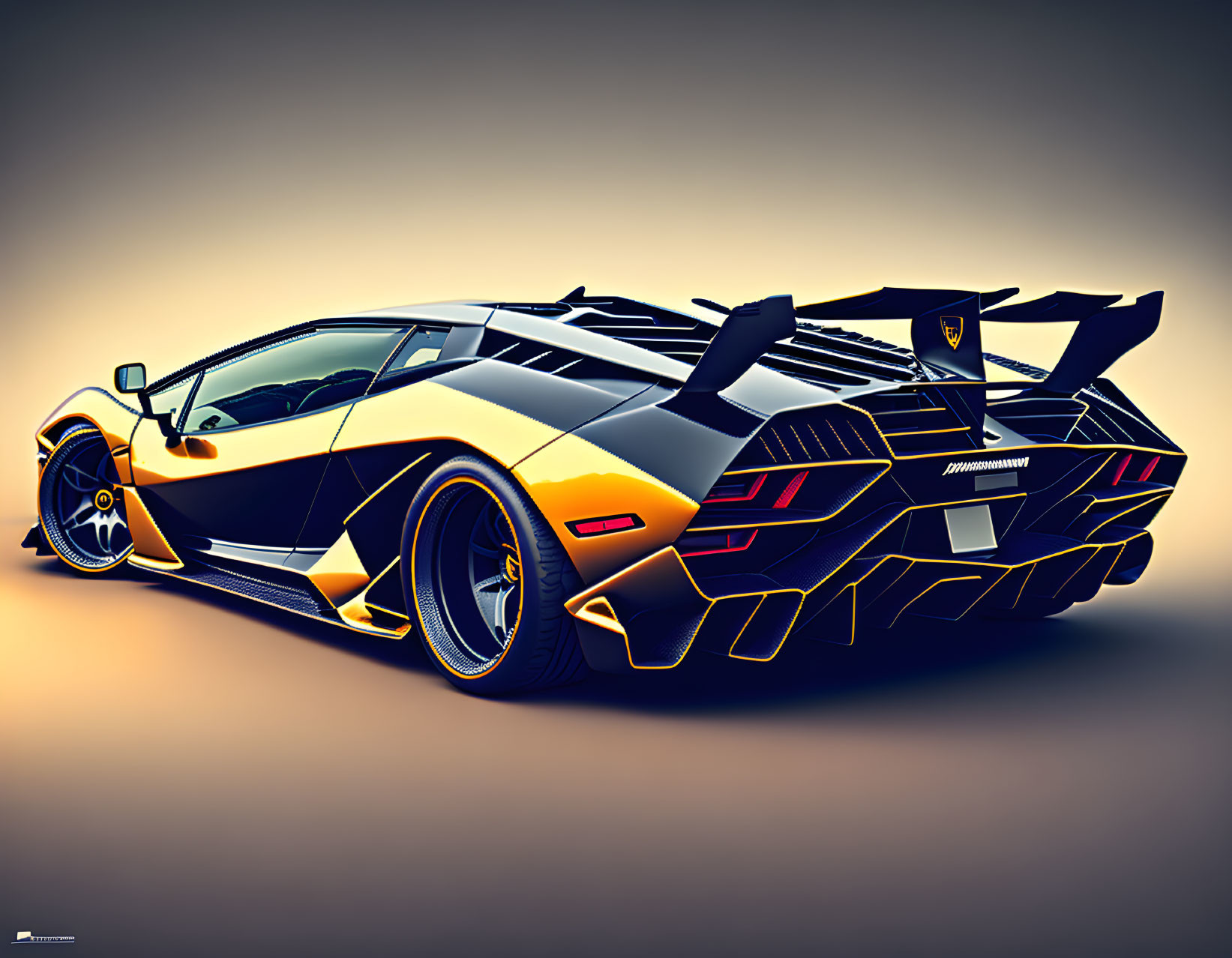 Sleek Lamborghini Sports Car in Black and Yellow Color Scheme