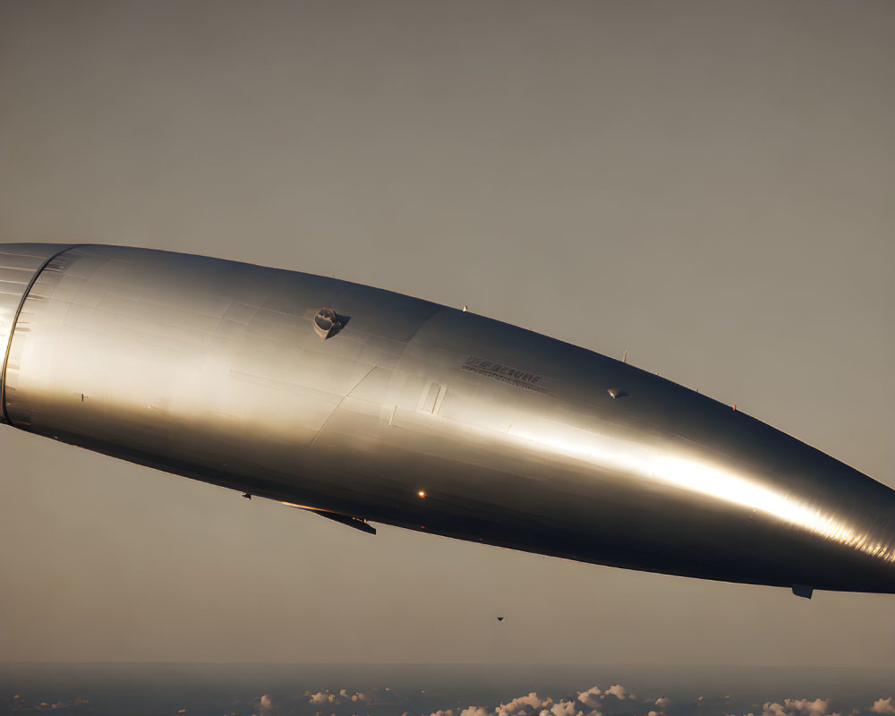 High-altitude aircraft with shiny fuselage reflecting sunlight in golden hour sky