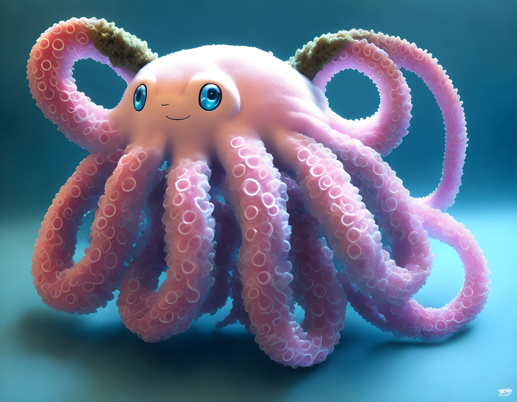 Friendly Cartoon Octopus with Blue Eyes and Pink Tentacles on Soft Blue Background