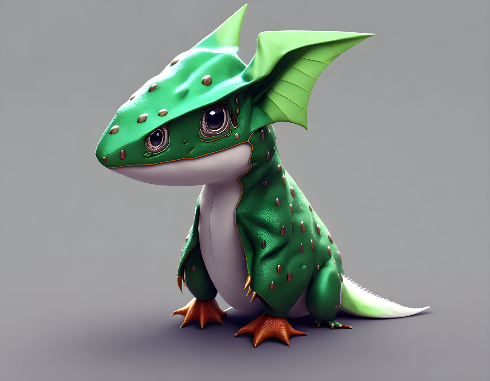 Stylized green dragon with spots on gray background