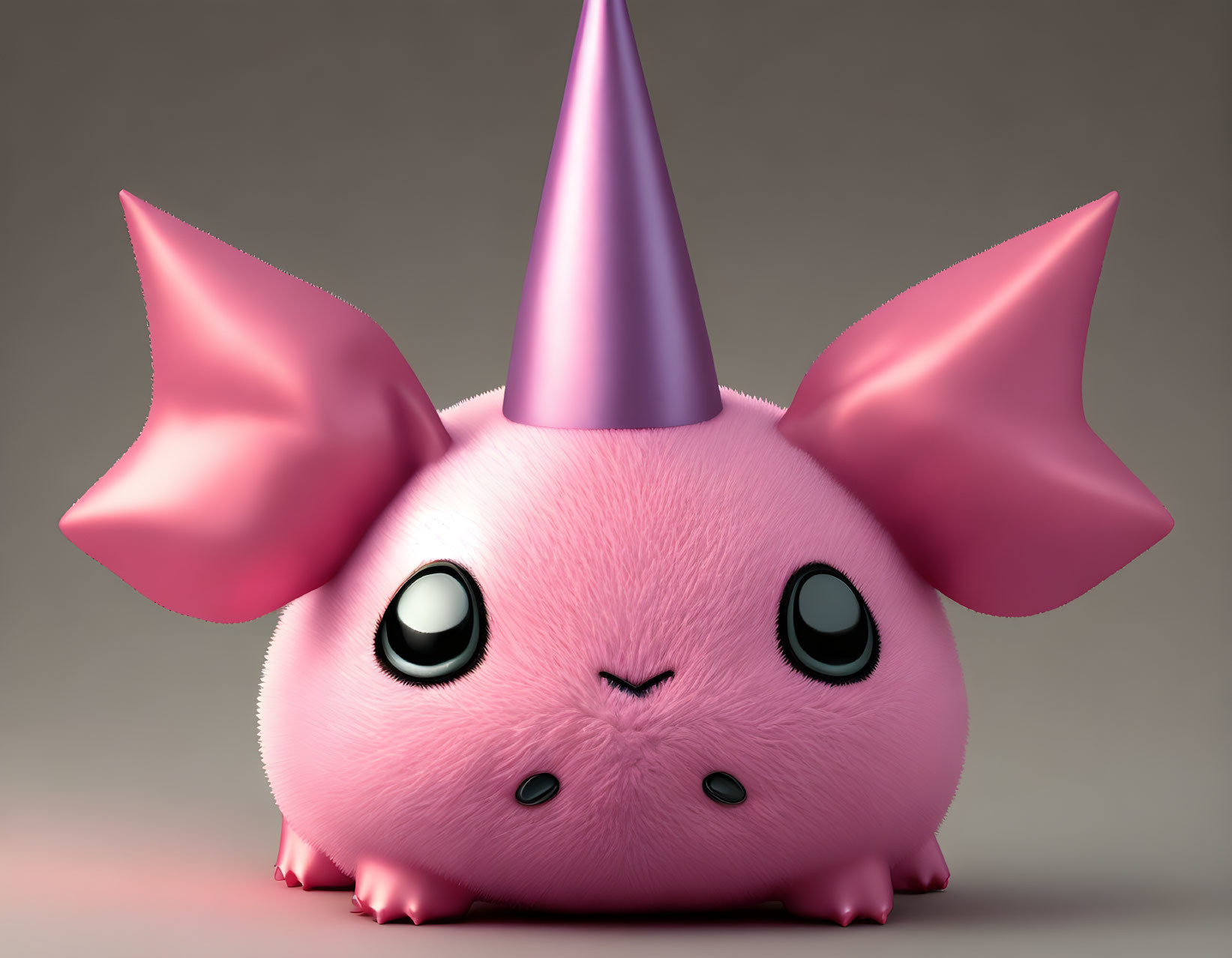 Pink chubby creature with big eyes and party hat - 3D-rendered image