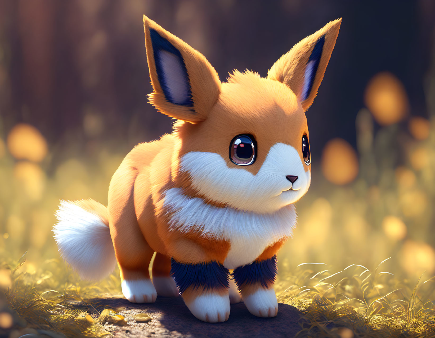 Orange and White Fox-Like Creature in Sunlit Forest Scene