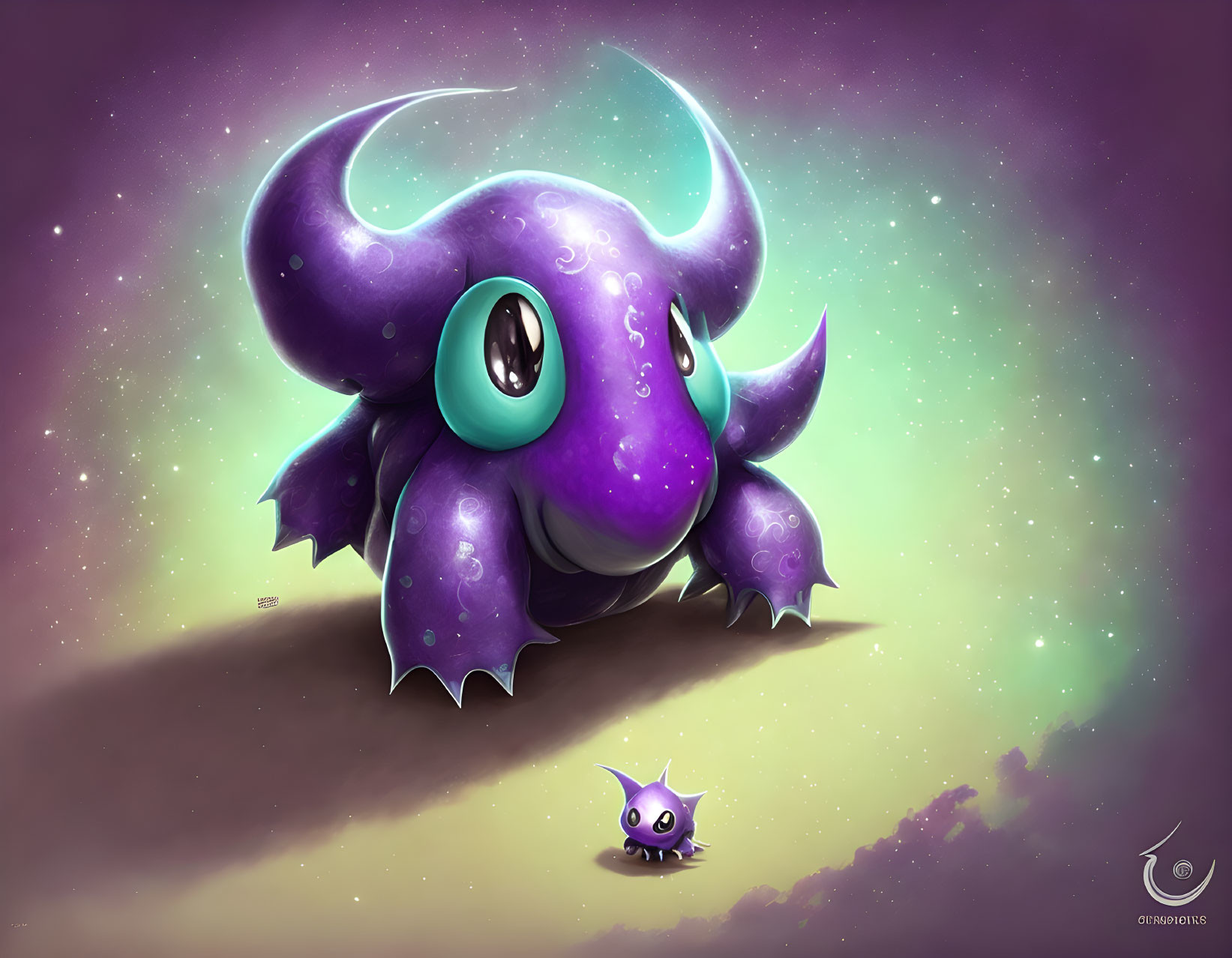 Purple Octopus-Like Creature Illustration on Starry Background