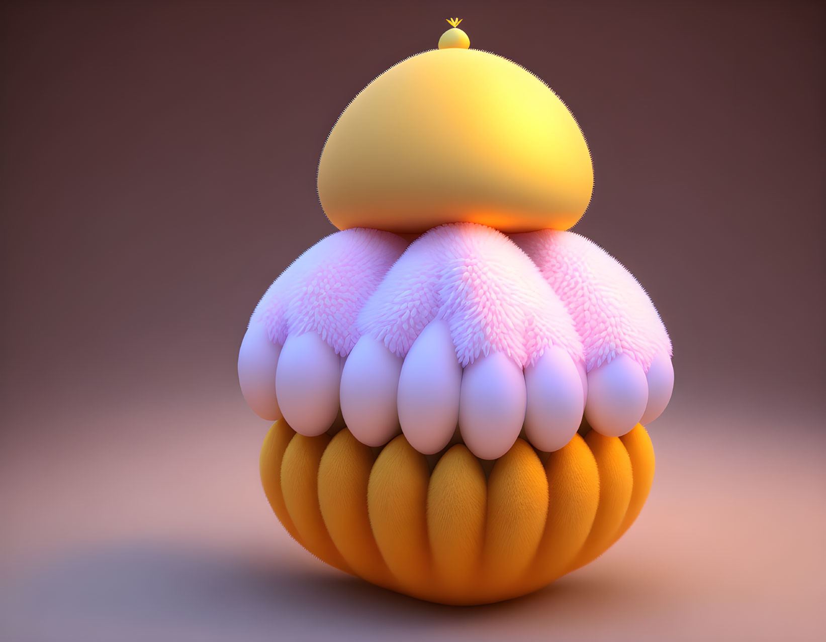 Stylized 3D illustration of layered fluffy pink and peach object