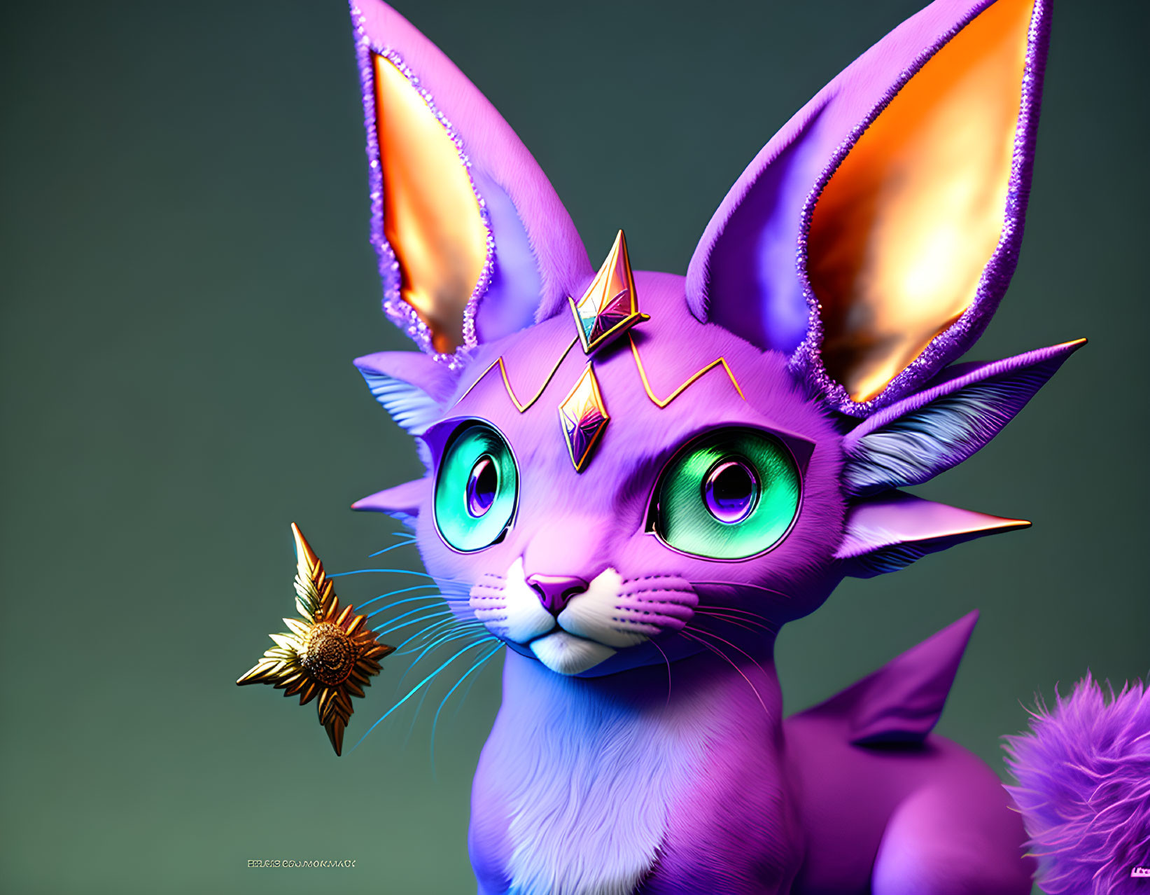 Colorful Fantasy Cat Artwork with Oversized Ears and Green Eyes