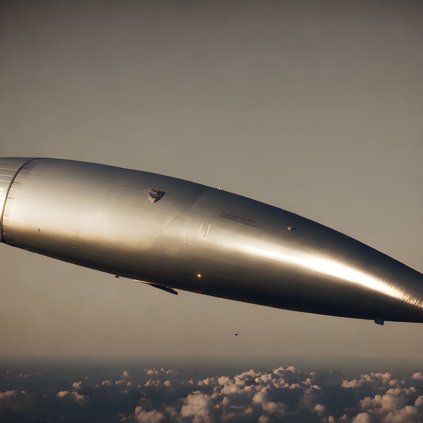 High-altitude aircraft with shiny fuselage reflecting sunlight in golden hour sky