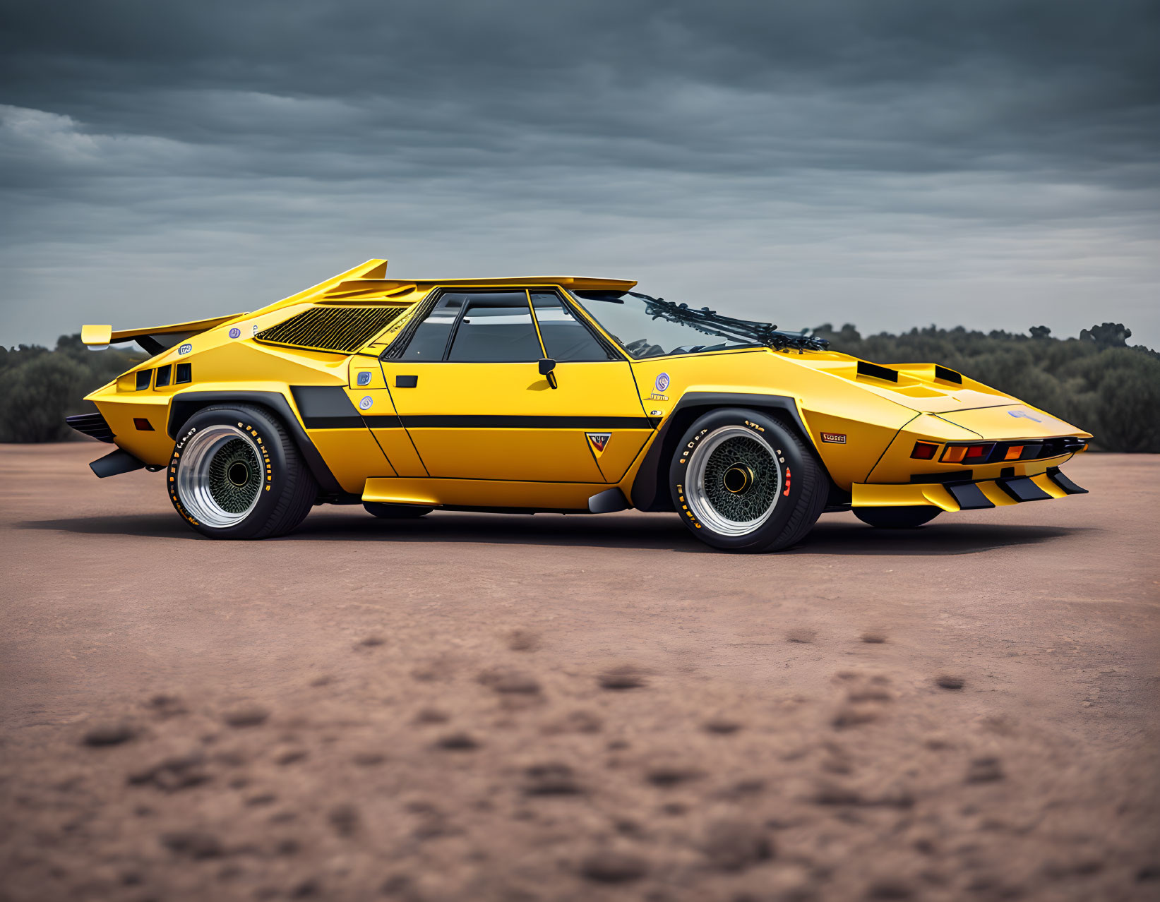 Yellow Lamborghini Countach: Wedge-shaped Design with Angular Lines