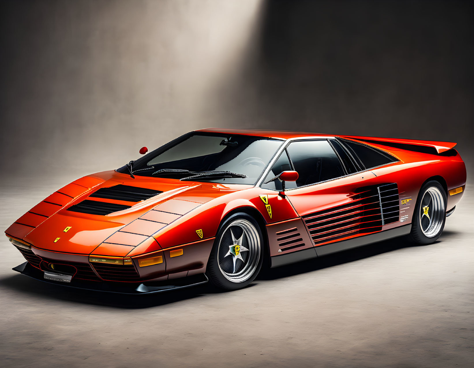 Shiny Red Ferrari Testarossa with Side Strakes and Rear Spoiler