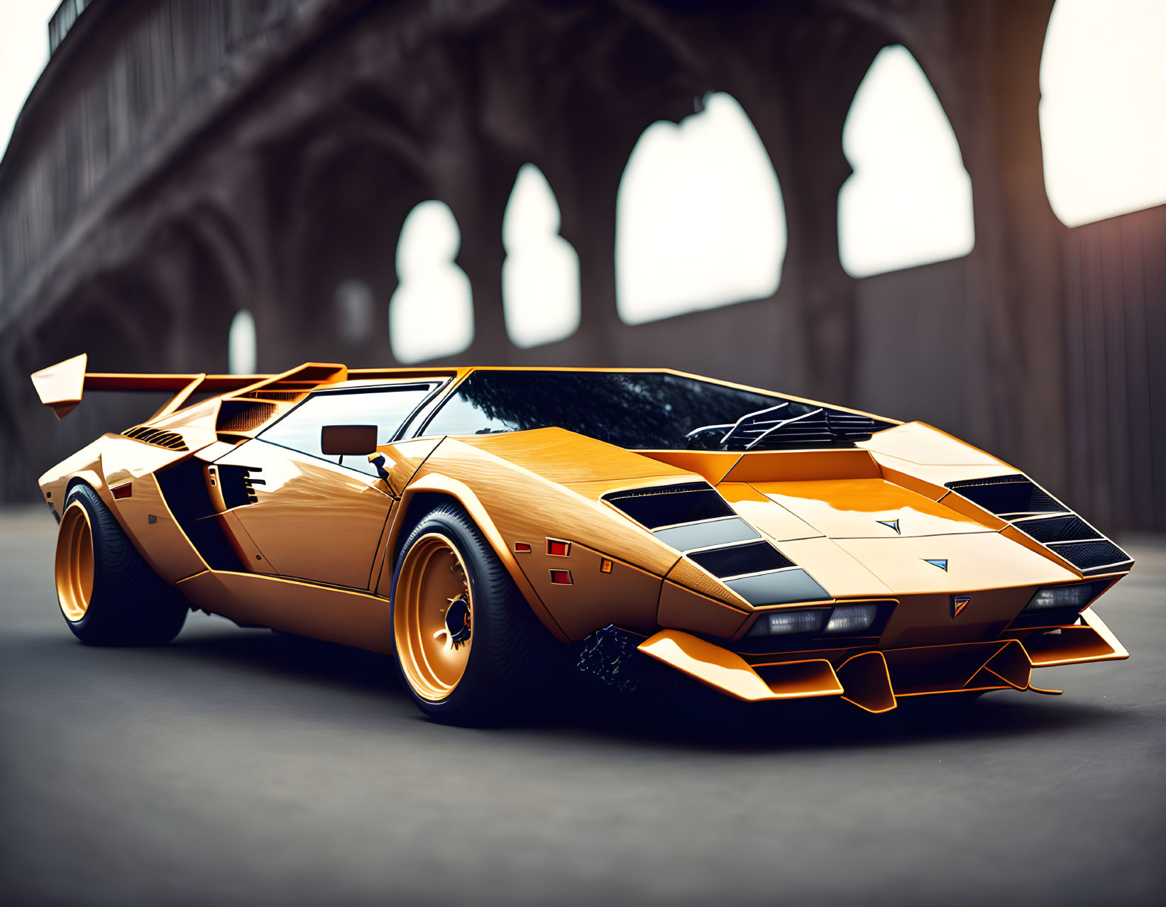 Golden Lamborghini Countach: Classic 1980s Design, Scissor Doors