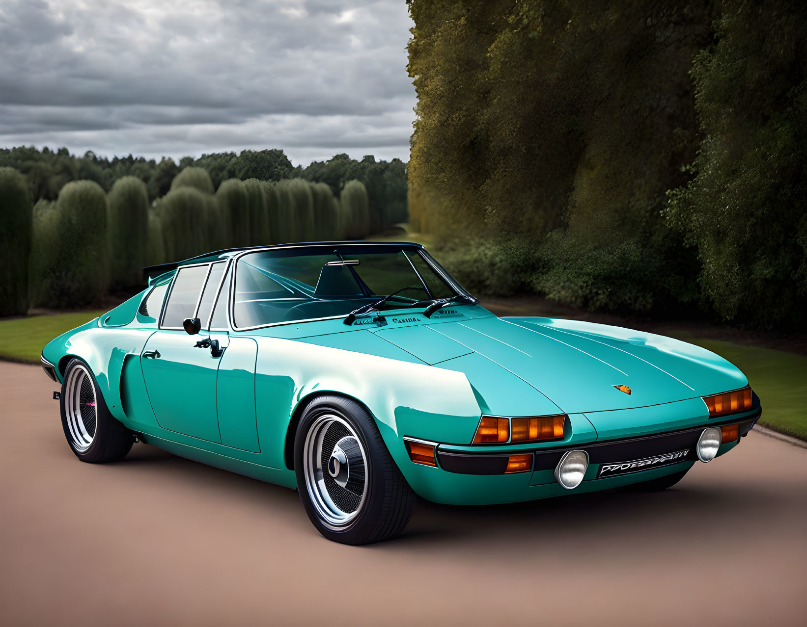 Vintage Porsche 914 Turquoise Sports Car Outdoors